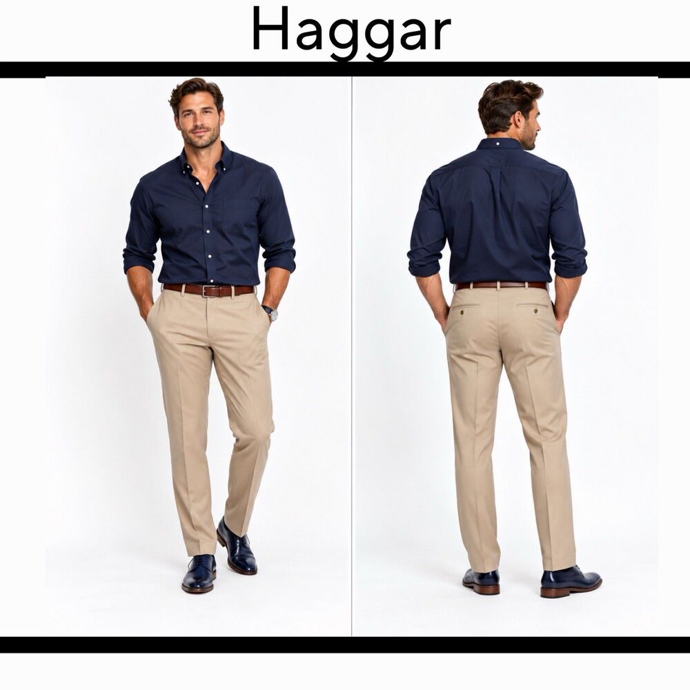 Haggar Premium No Iron Khaki Classic Fit  Flat-Front Pants, Khaki 32x30 NWT